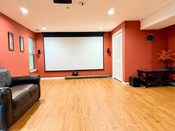Basement media area with projection screen